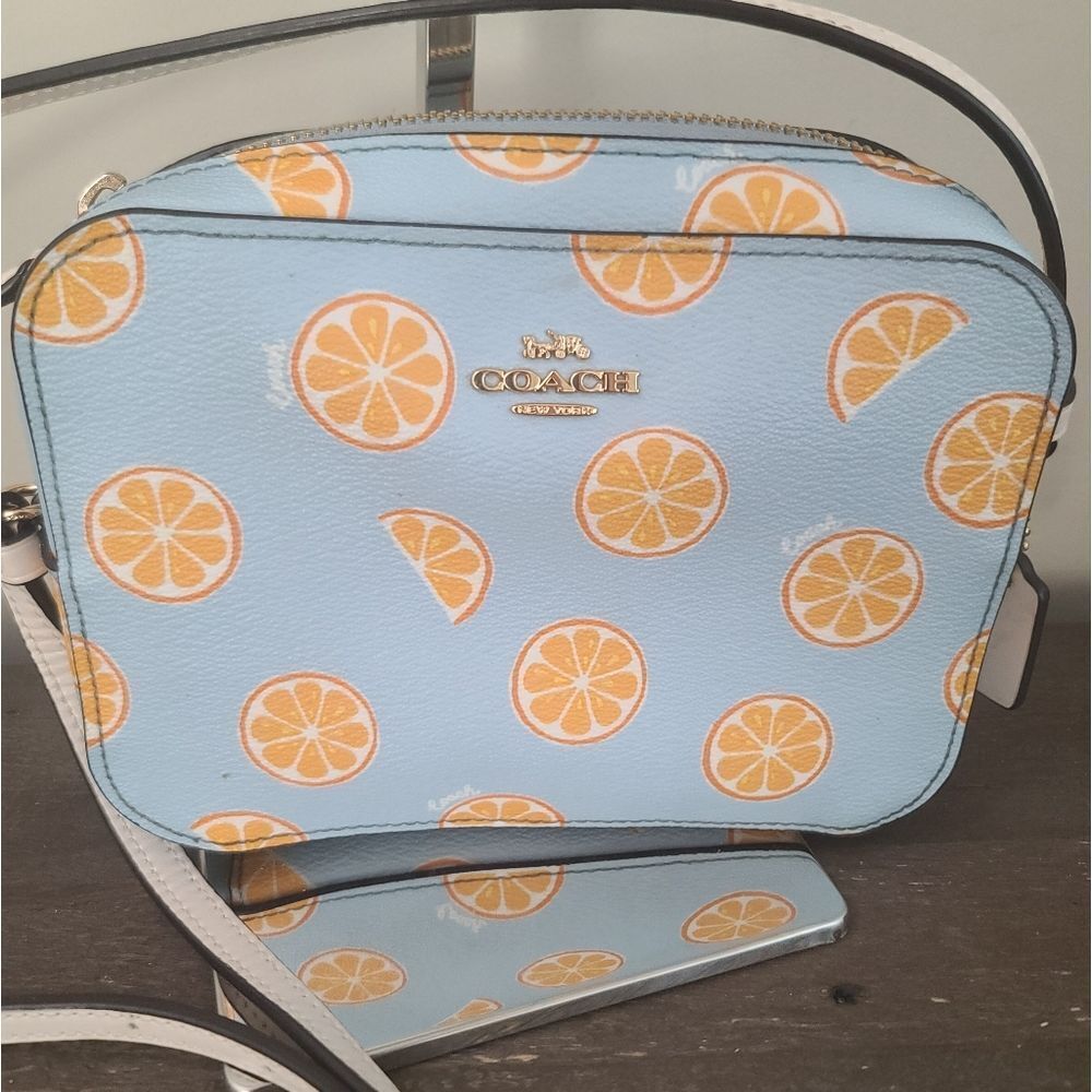 Coach Camera Bag with Orange Slice Print Crossbody C2166